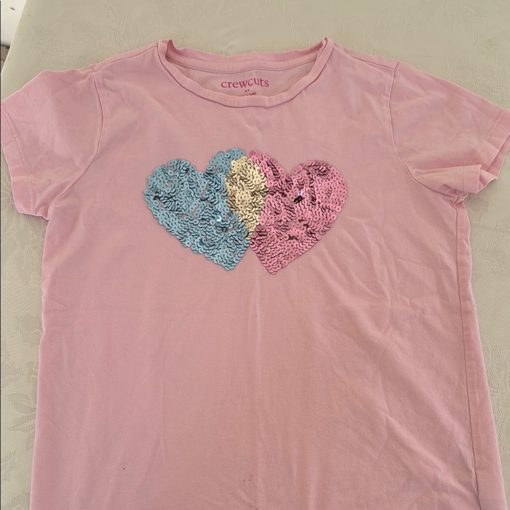 Crewcuts Pink and Blue Heart Design Short Sleeve Tee